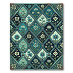 Teal Botanic Diamond Lattice Floral Rug