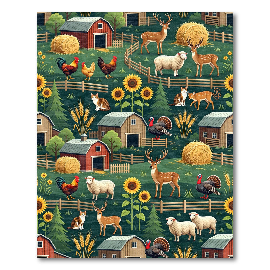 Forest Farm Animals with Sunflowers Rug