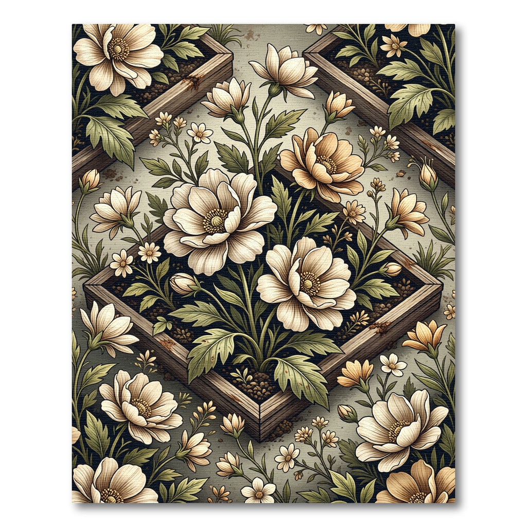 Elegant Cream Floral Frame Botanical Rug