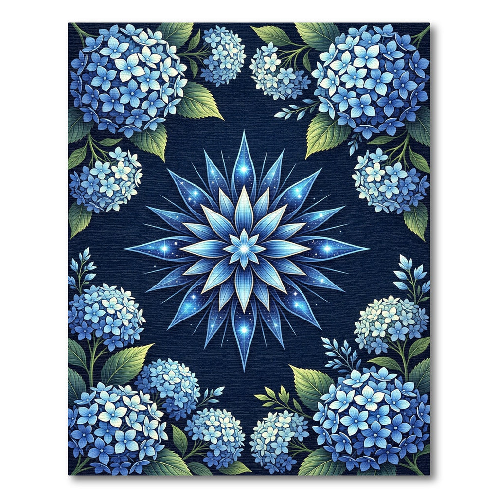 Cerulean Blue Hydrangea Floral Burst Rug
