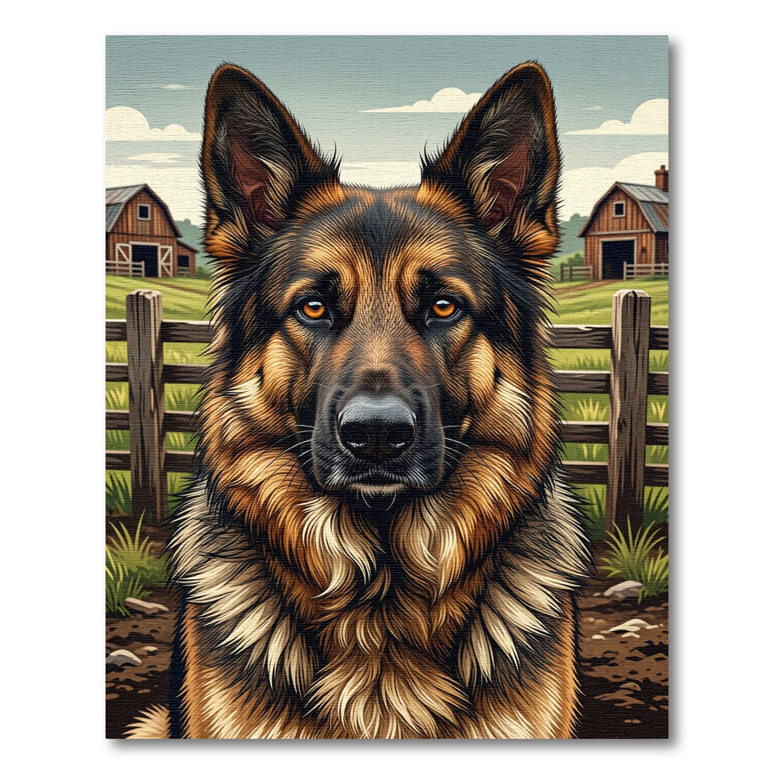 Majestic German Shepherd Farm Portrait Rug