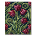 Deep Burgundy Tulips Fern Swirls Rug