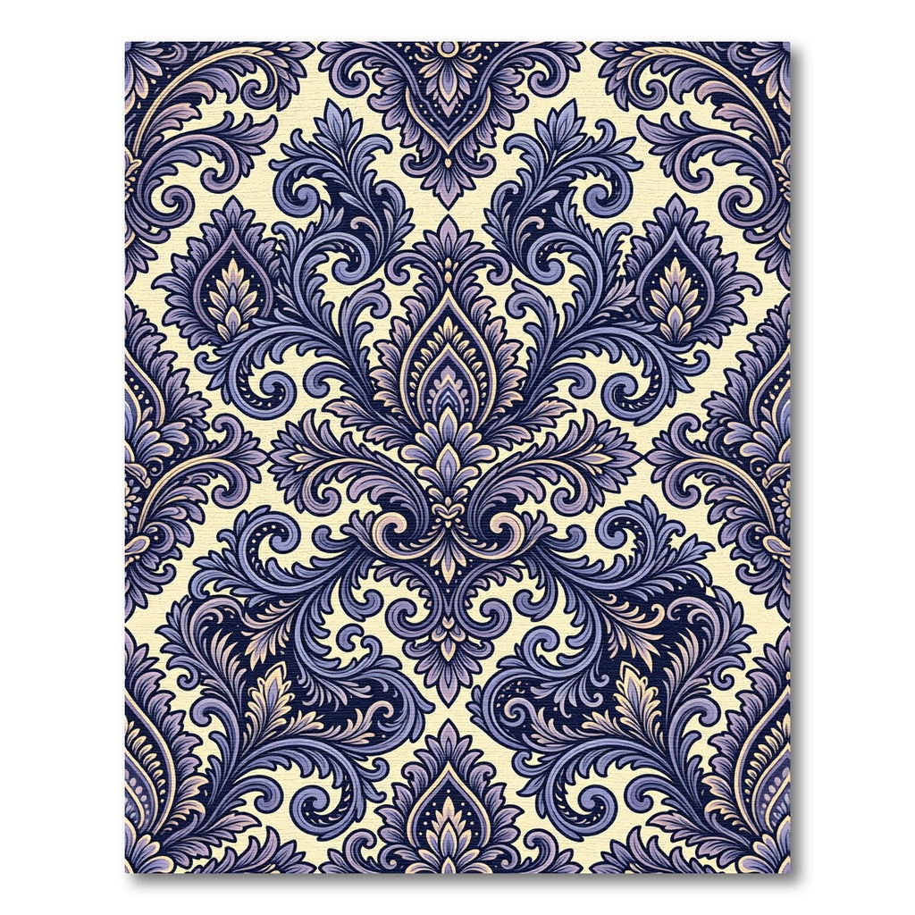 Lavish Blue Floral Damask Background Rug