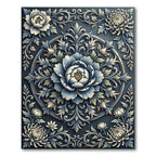 Ornate Blue Floral Scrollwork Rug