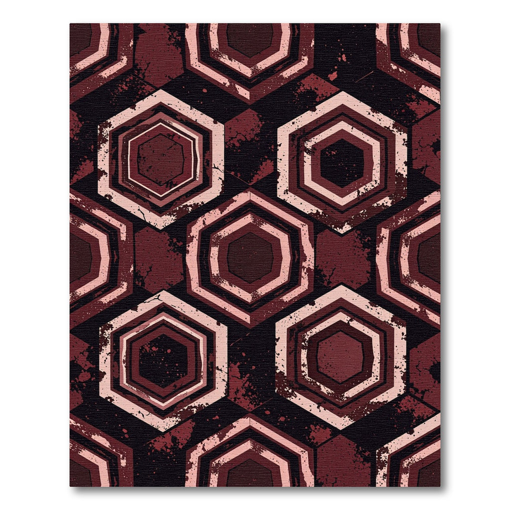 Distressed Crimson Geometric Hexagon Rug