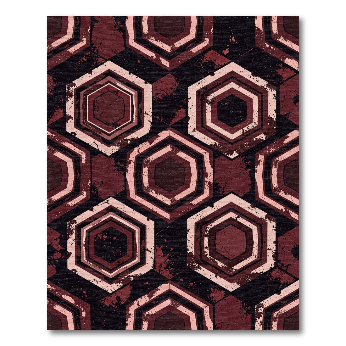 Distressed Crimson Geometric Hexagon Rug