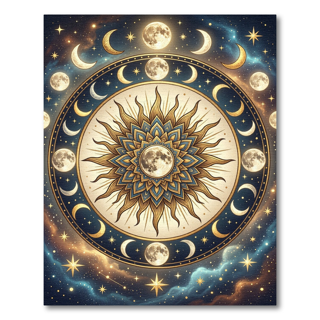 Celestial Golden Moon Sun Mandala Rug