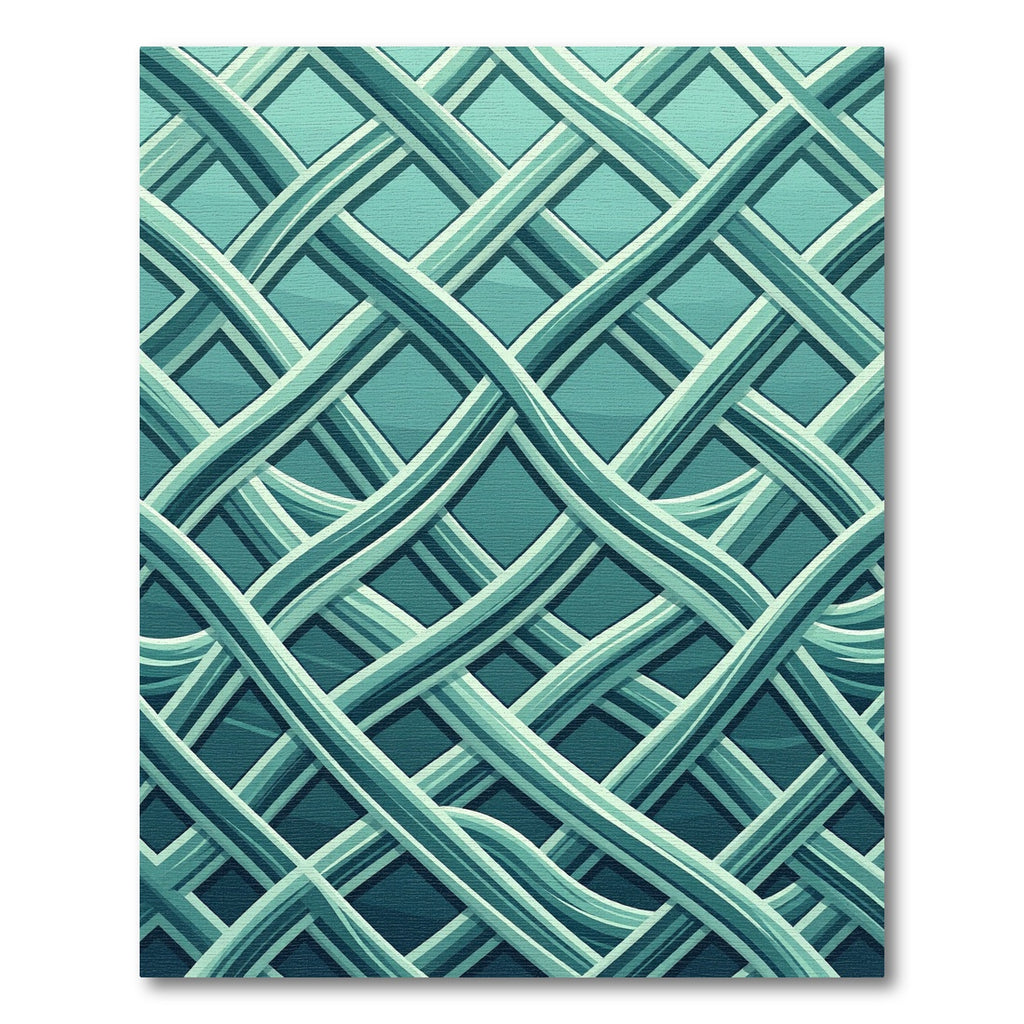 Interlocking Teal Curved Geometric Grid Rug