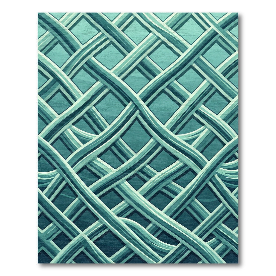 Interlocking Teal Curved Geometric Grid Rug
