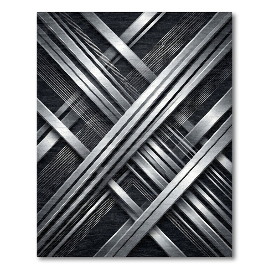 Abstract Silver Metallic Linear Geometric Rug
