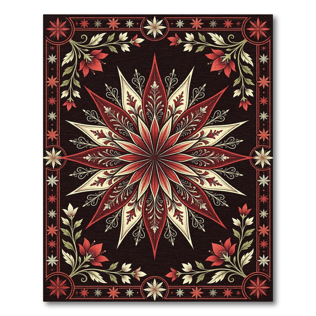 Grand Starburst Floral Medallion Borders Rug