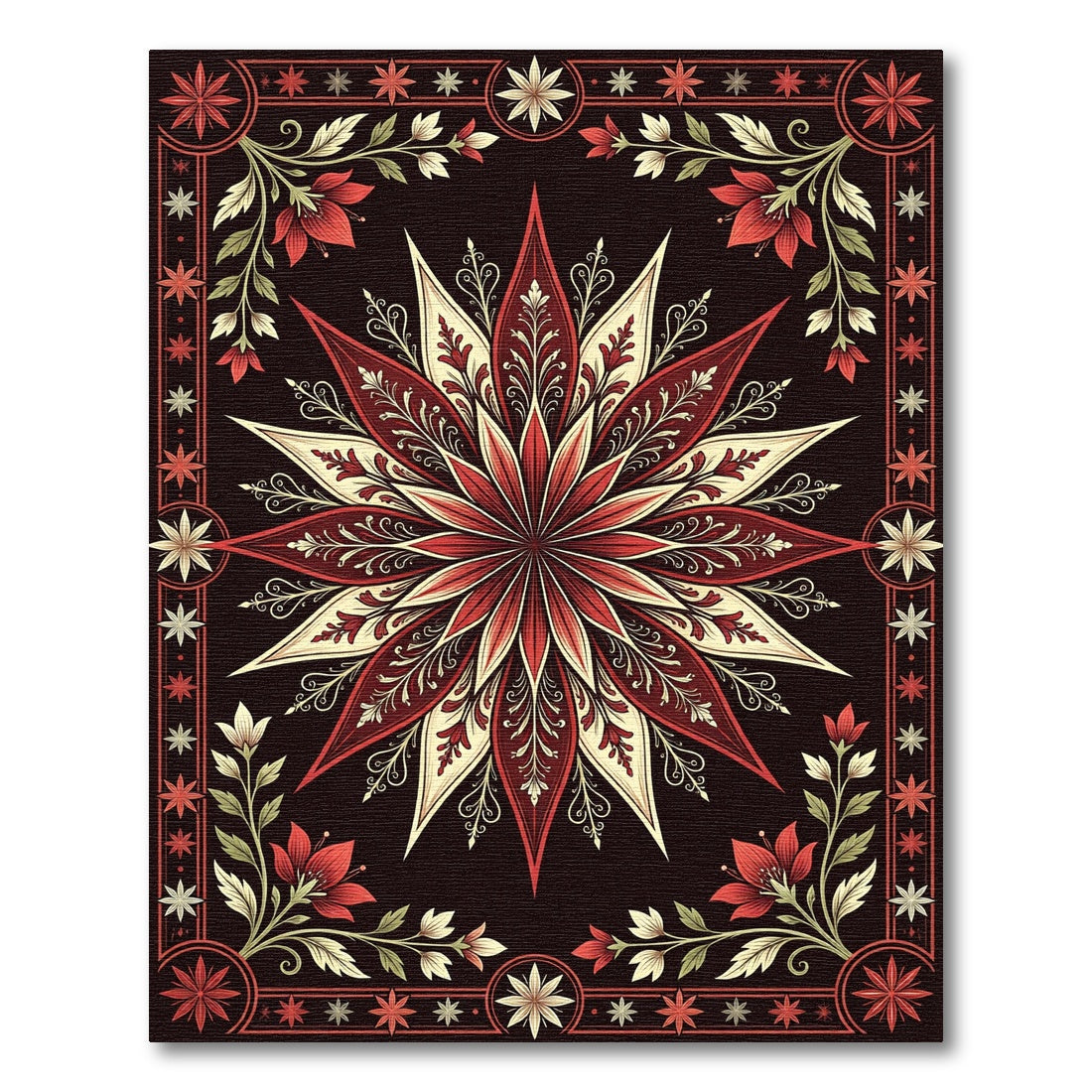 Grand Starburst Floral Medallion Borders Rug