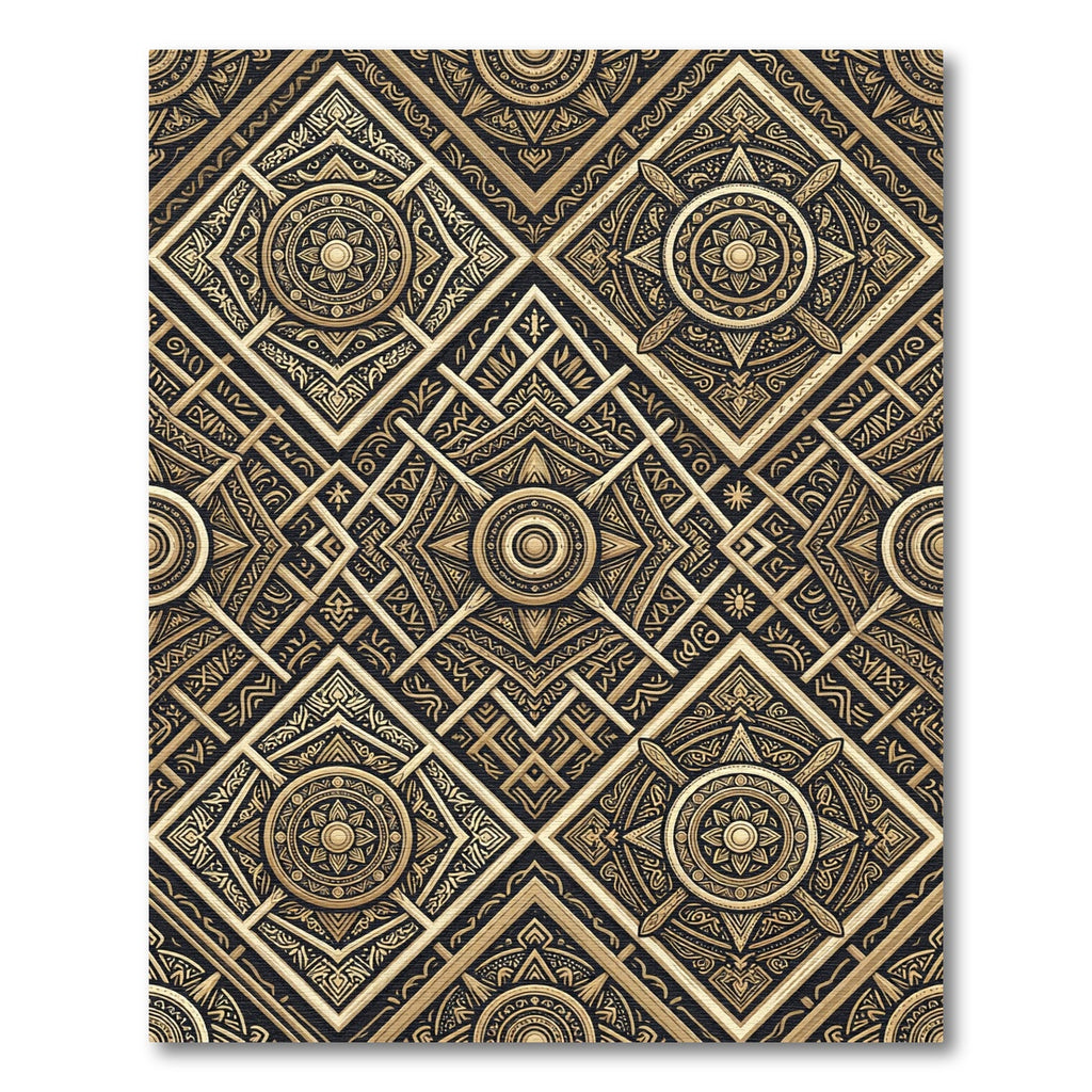 Ornate Black Golden Geometric Mandala Rug