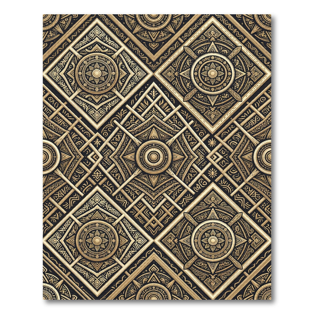 Ornate Black Golden Geometric Mandala Rug