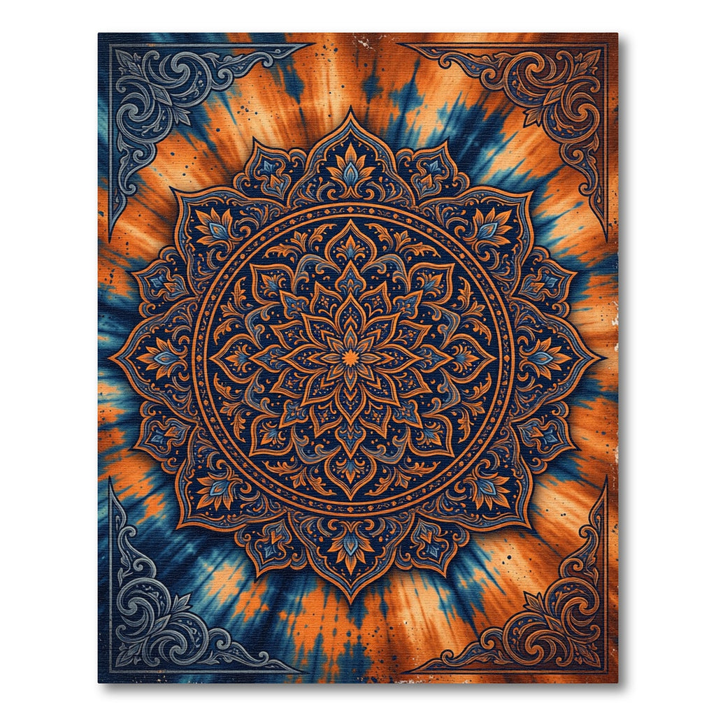 Mandala Tie Dye Orange Blue Rug