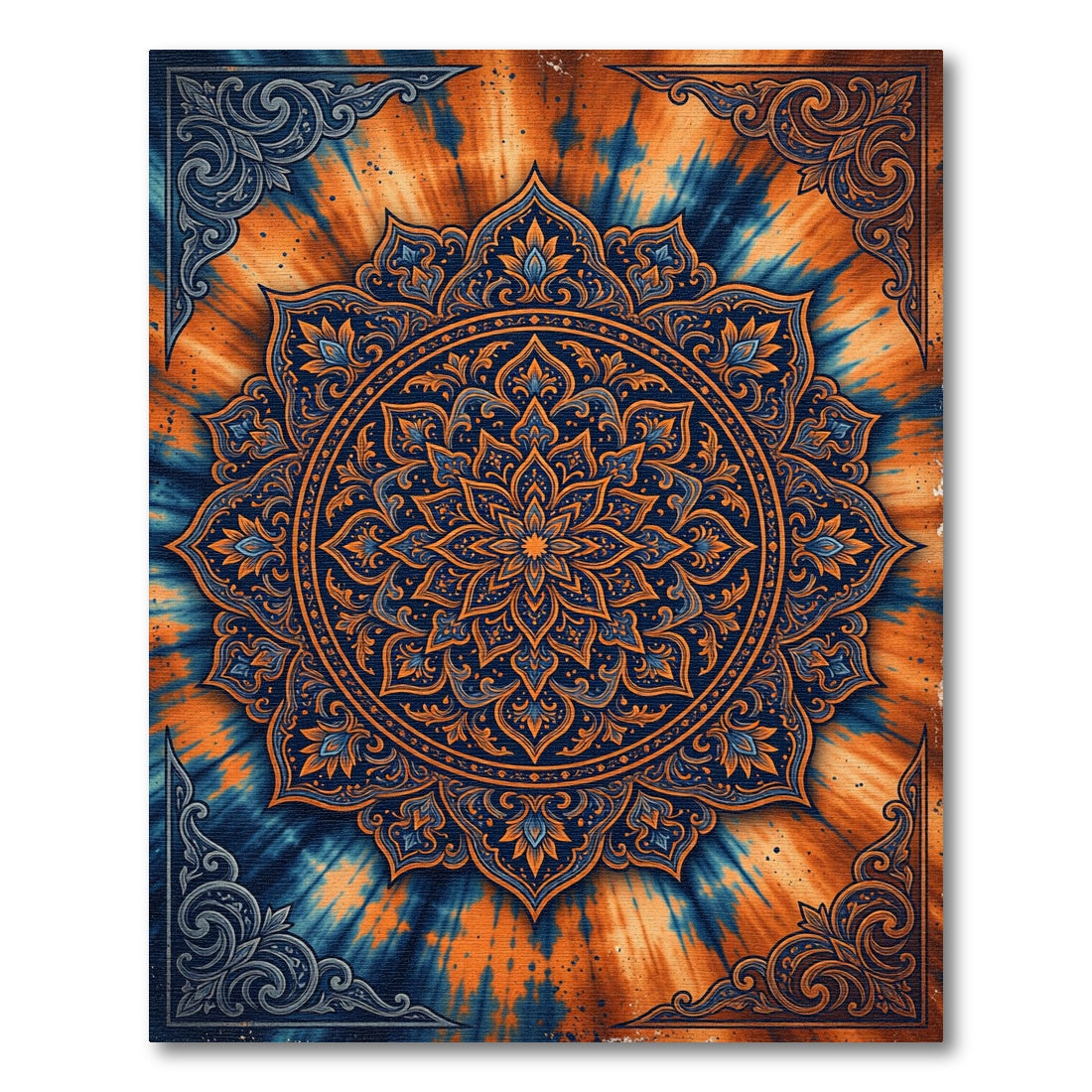 Mandala Tie Dye Orange Blue Rug