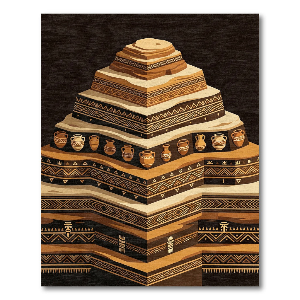 Earthy Terracotta Stepped Ancient Pottery Rug