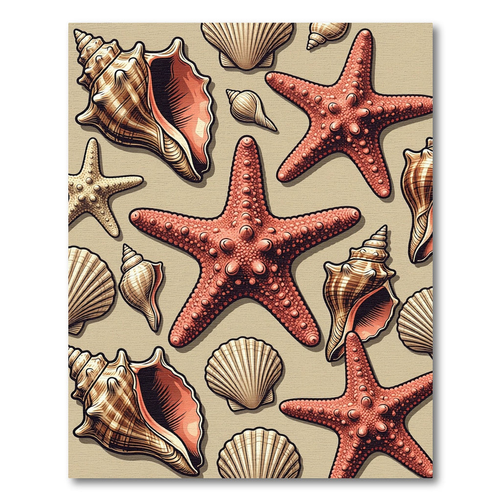 Coastal Starfish and Seashell Illustration Rug