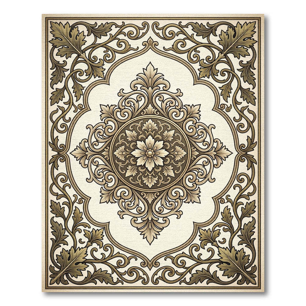 Antique Gold Floral Acanthus Medallion Rug