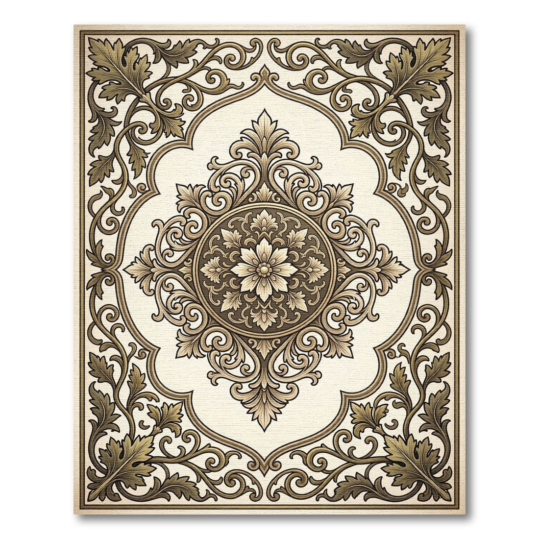 Antique Gold Floral Acanthus Medallion Rug