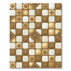 Ornate Gold Floral Checkerboard Rug