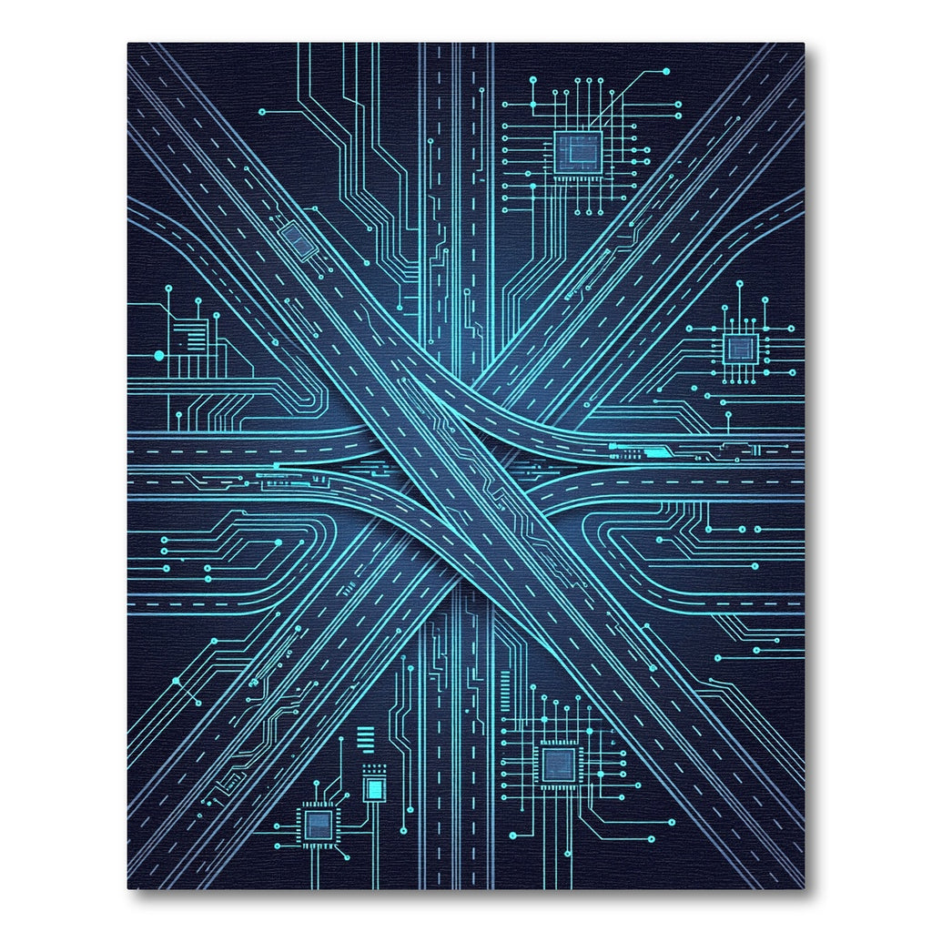 Neon Cyber Circuit Expressway Abstract Rug