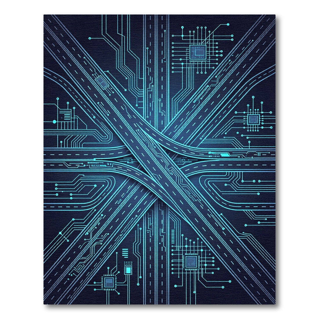 Neon Cyber Circuit Expressway Abstract Rug