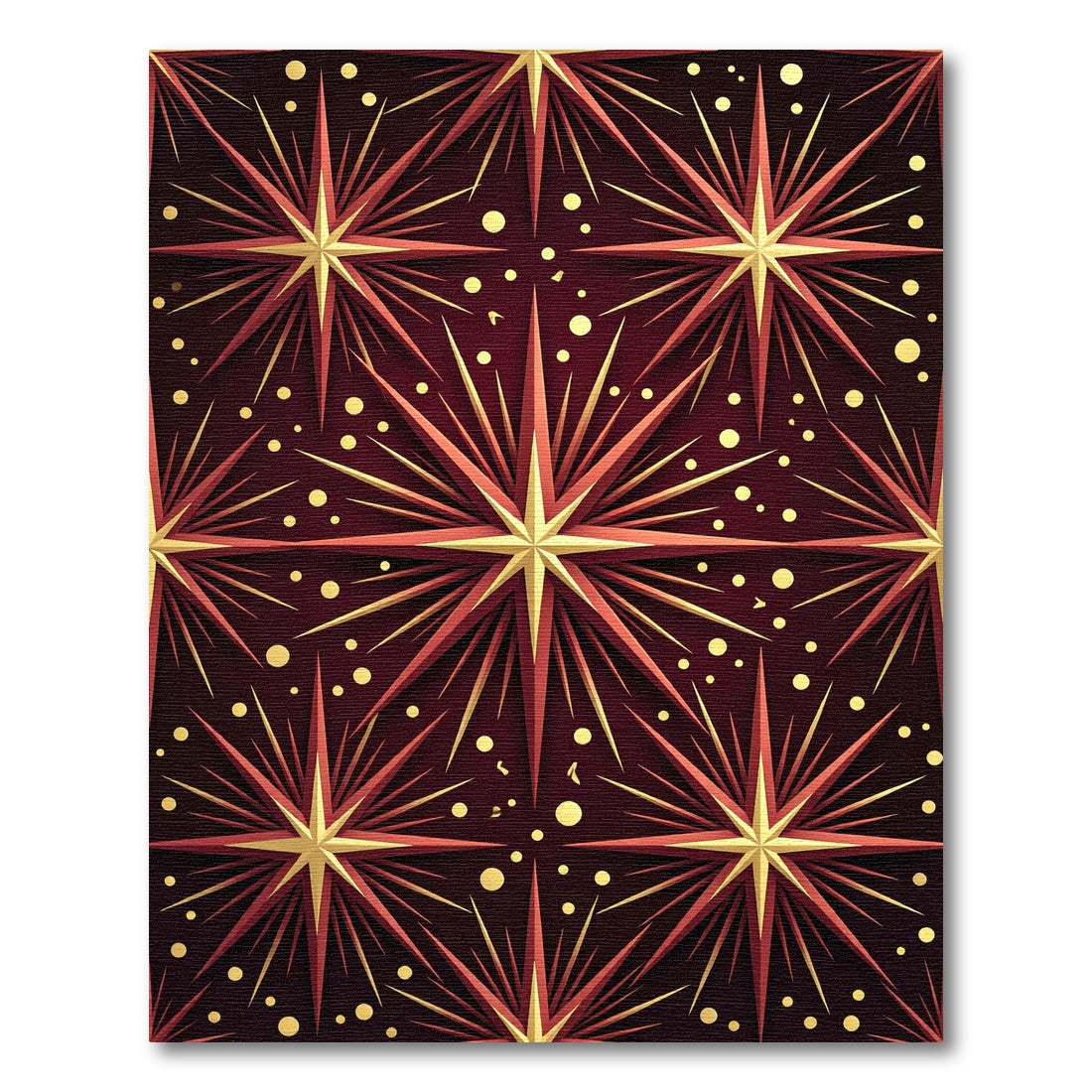 Red Gold Starburst Celestial Scatter Rug