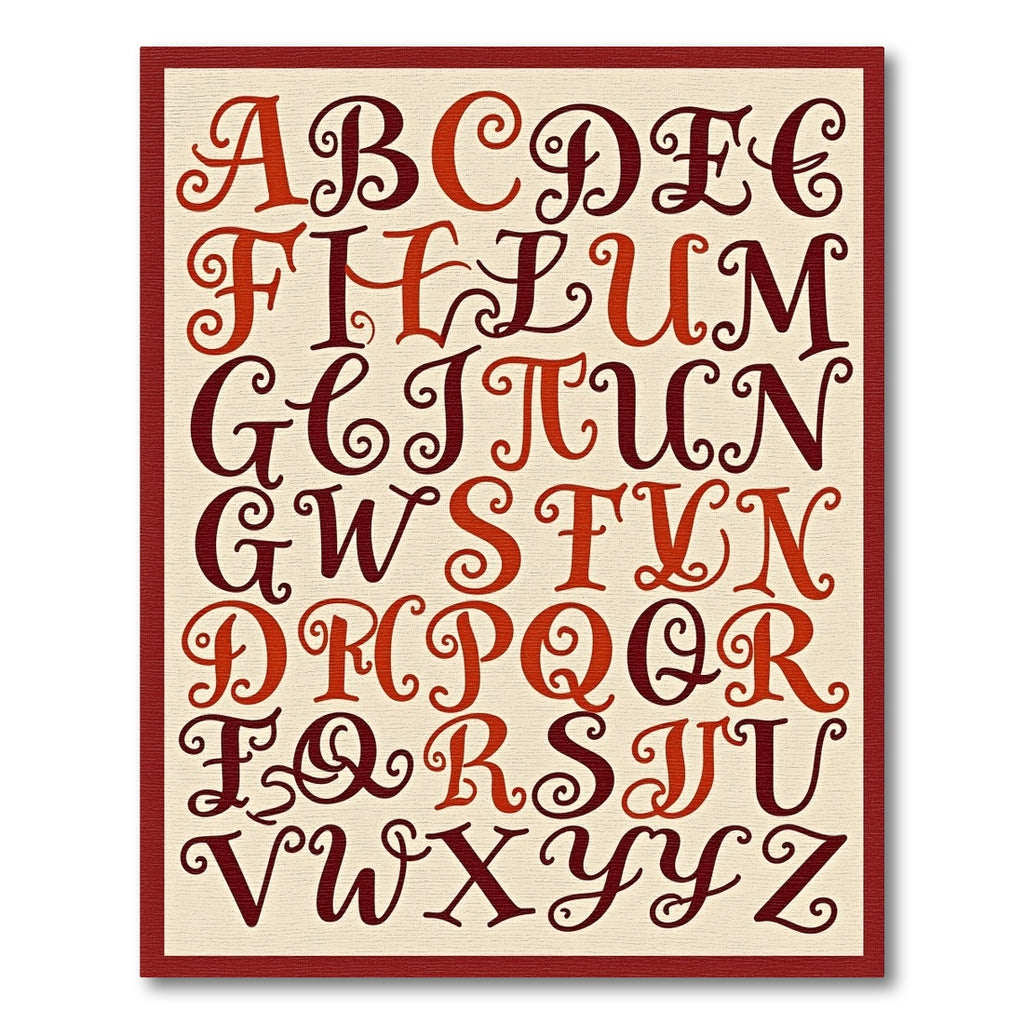 Bold Burgundy Alphabet Scroll Work Rug