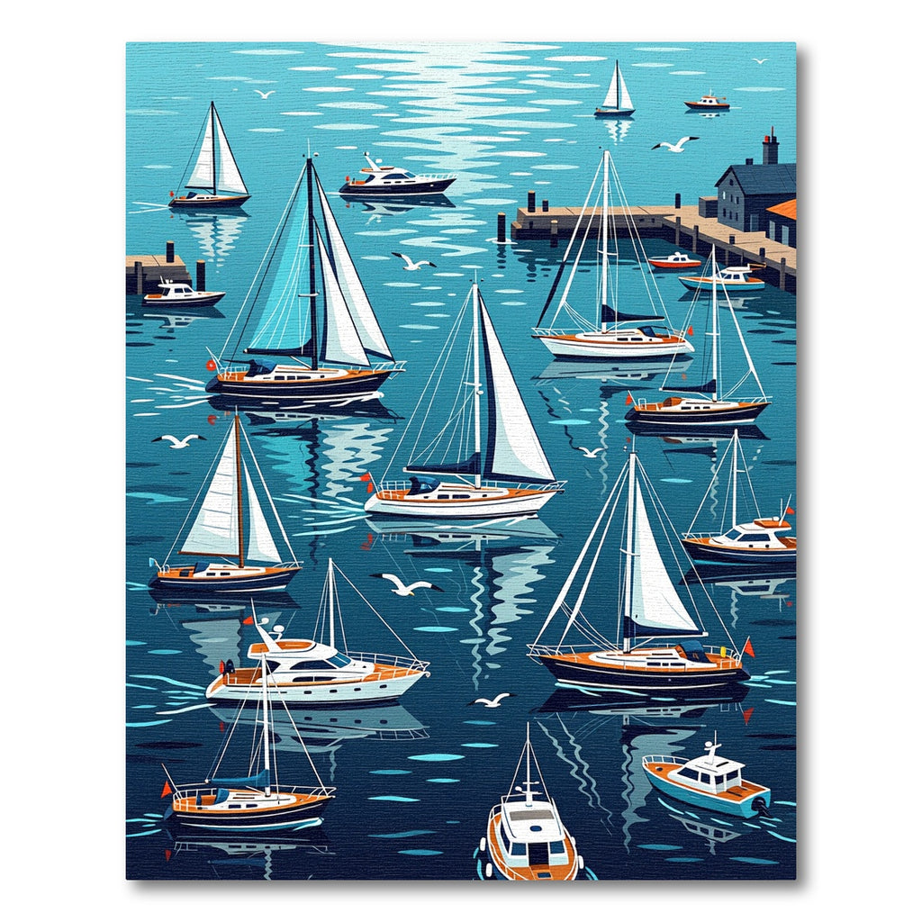 Nautical Sailboat Harbor Marina Scene Rug