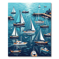 Nautical Sailboat Harbor Marina Scene Rug