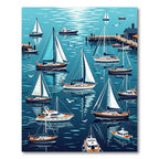 Nautical Sailboat Harbor Marina Scene Rug
