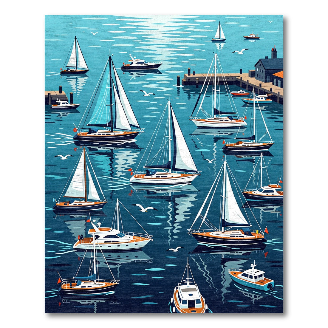 Nautical Sailboat Harbor Marina Scene Rug