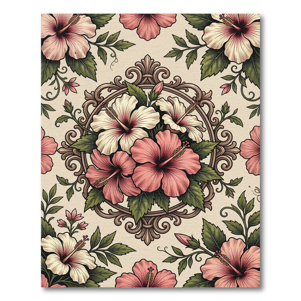 Vintage Pink Hibiscus Medallion Rug