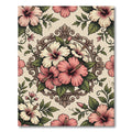 Vintage Pink Hibiscus Medallion Rug