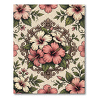 Vintage Pink Hibiscus Medallion Rug