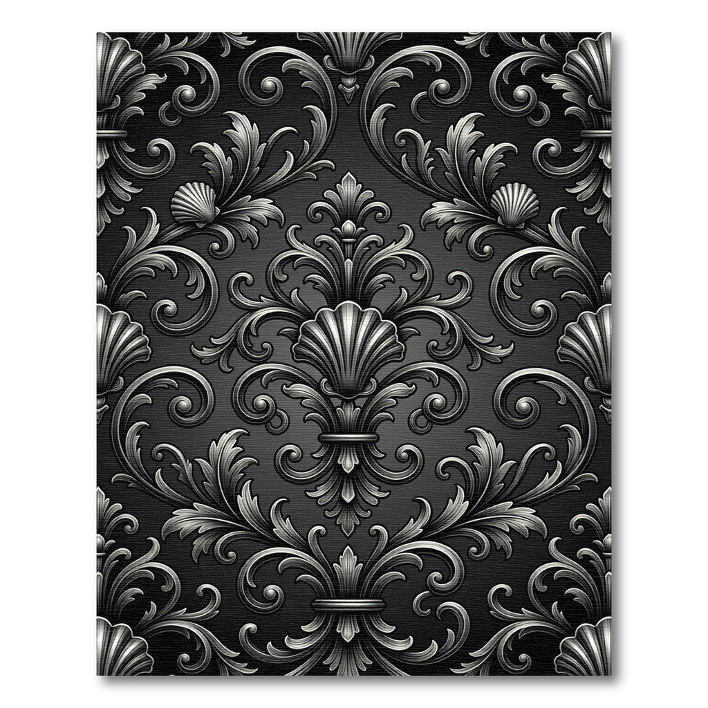 Ornate Silver Escallop Scrollwork Rug