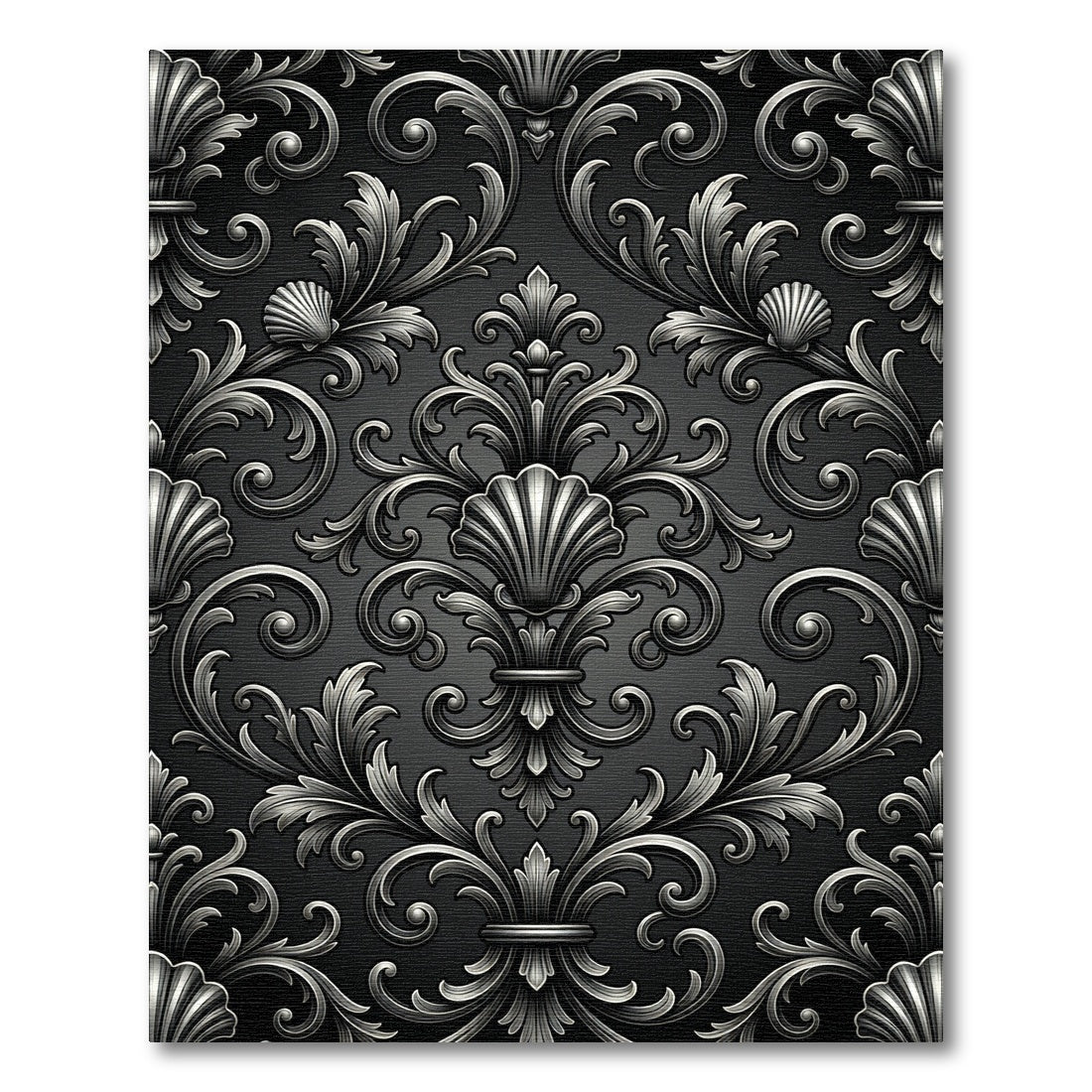 Ornate Silver Escallop Scrollwork Rug