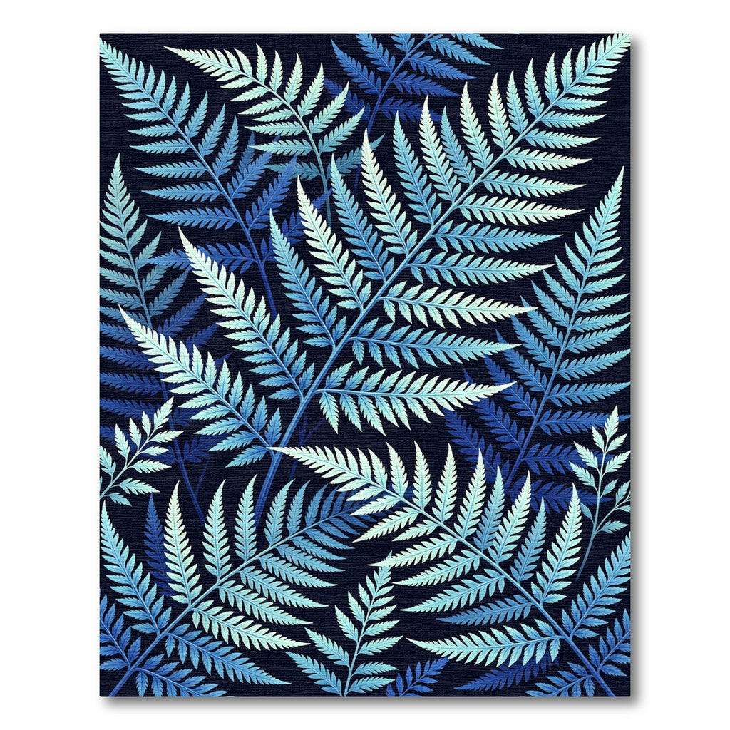 Deep Blue Fern Leaf Collage Rug