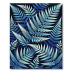 Deep Blue Fern Leaf Collage Rug