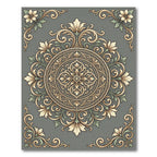 Elegant Sage Floral Baroque Medallion Rug