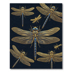 Golden Dragonfly Insects on Navy Background Rug