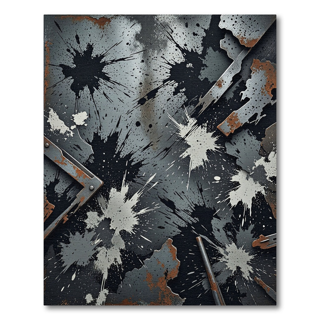 Industrial Grunge Metallic Black Splatter Rug