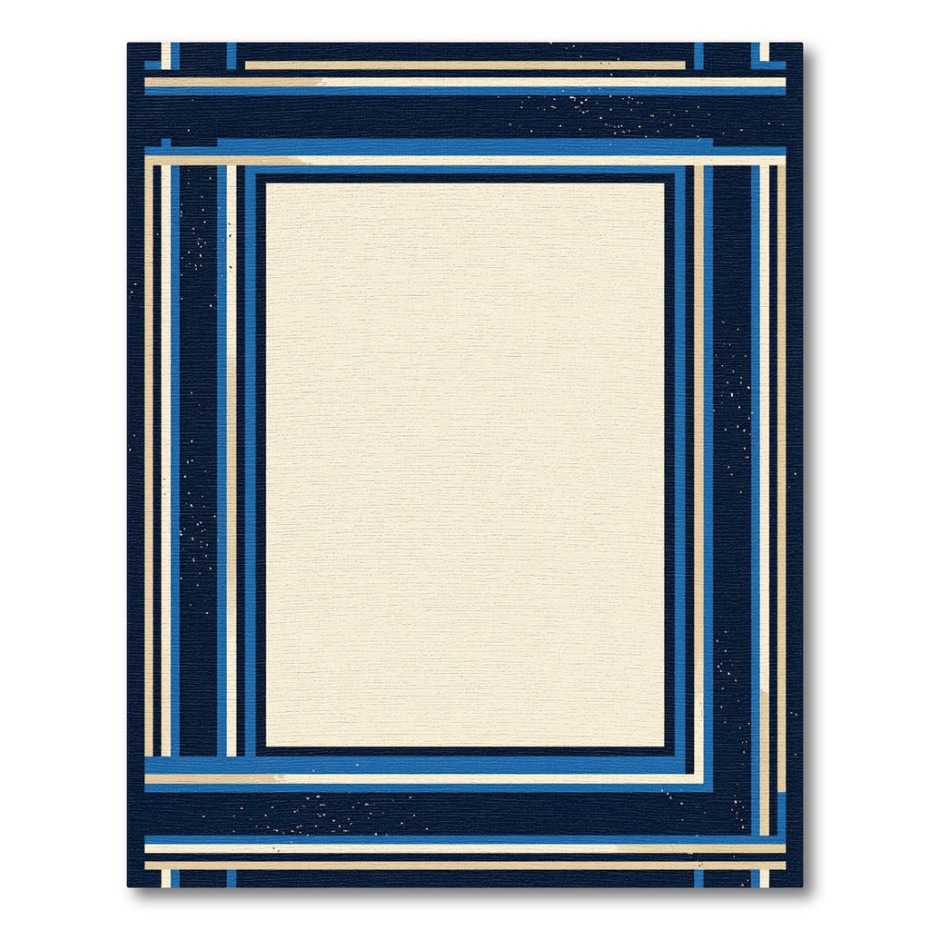 Navy Blue Gold Geometric Stripe Rug