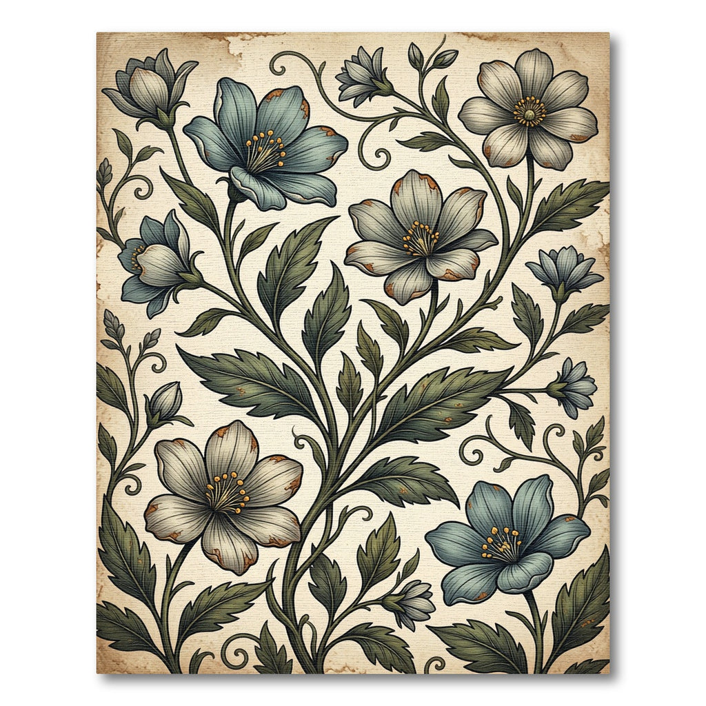 Archaic Teal Floral Vine Meadow Rug