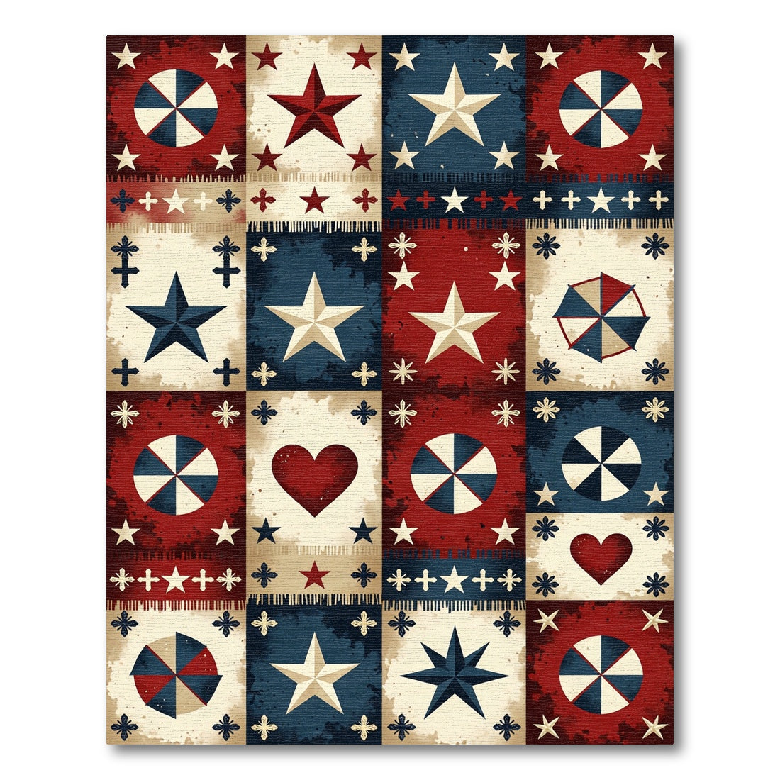 Patriotic Americana Star and Heart Quilt Rug