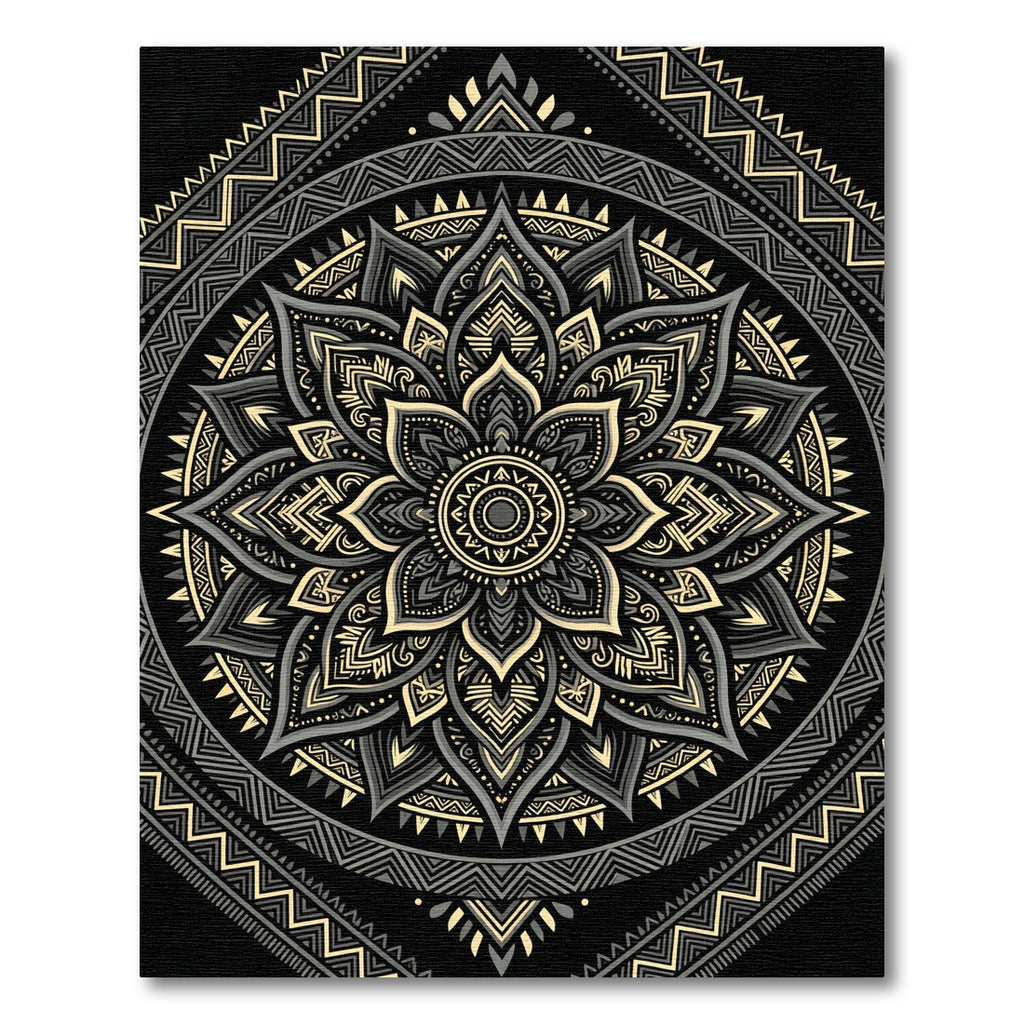 Intricate Gold and Gray Floral Mandala Rug