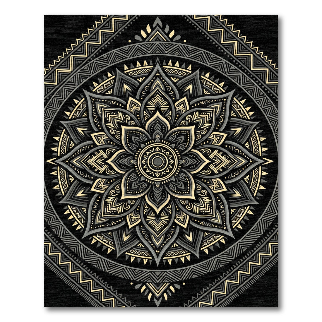 Intricate Gold and Gray Floral Mandala Rug