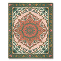 Ornate Coral Green Floral Medallion Rug