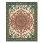 Ornate Coral Green Floral Medallion Rug